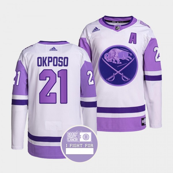 Buffalo Sabres Kyle Okposo Hockey Fights Cancer Jersey #21 White Purple Primegreen