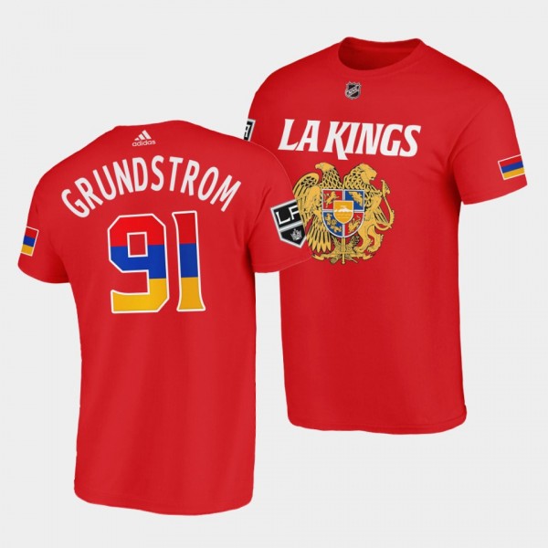 Los Angeles Kings Armenian Heritage Night Carl Grundstrom #91 Red T-Shirt exclusive