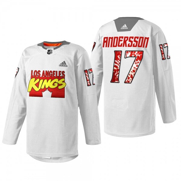 Lias Andersson LA Kings Marvel Super Hero Night White Jersey Special Warmup