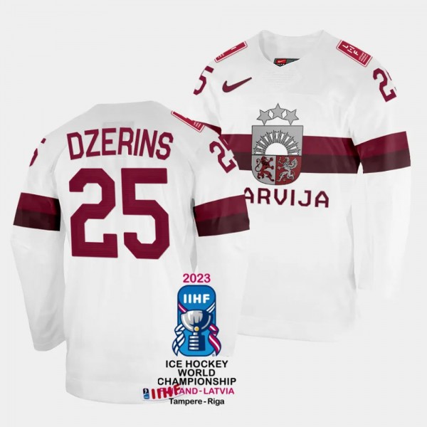Latvia #25 Andris Dzerins 2023 IIHF World Champion...