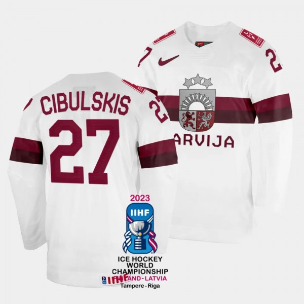 Latvia #27 Oskars Cibulskis 2023 IIHF World Champi...