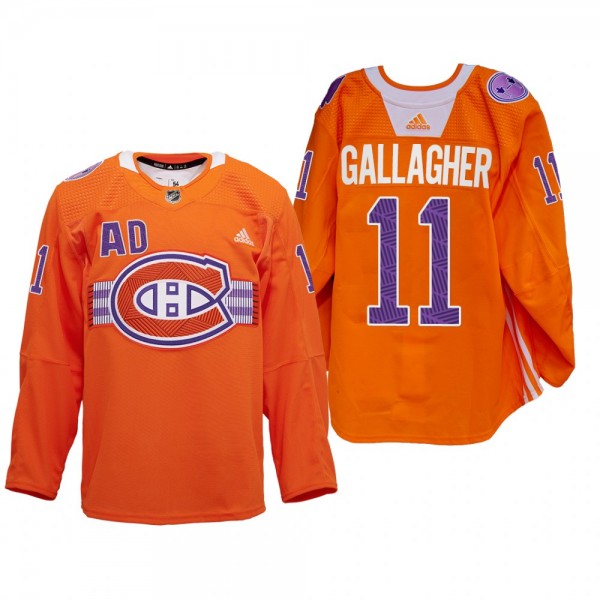 Brendan Gallagher Montreal Canadiens Indigenous Celebration Night Jersey Orange #11 Warmup