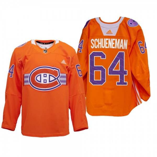 Corey Schueneman Montreal Canadiens Indigenous Celebration Night Jersey Orange #64 Warmup