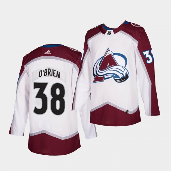 Liam O'Brien #38 Avalanche 2021 Authentic Away Whi...