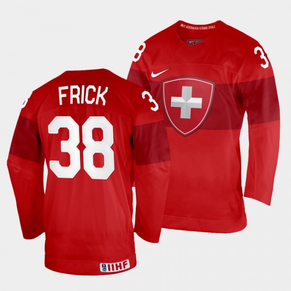 Switzerland 2022 IIHF World Championship Lukas Frick #38 Red Jersey Away