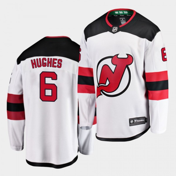 Luke Hughes Devils Away 2021 NHL Draft Jersey White