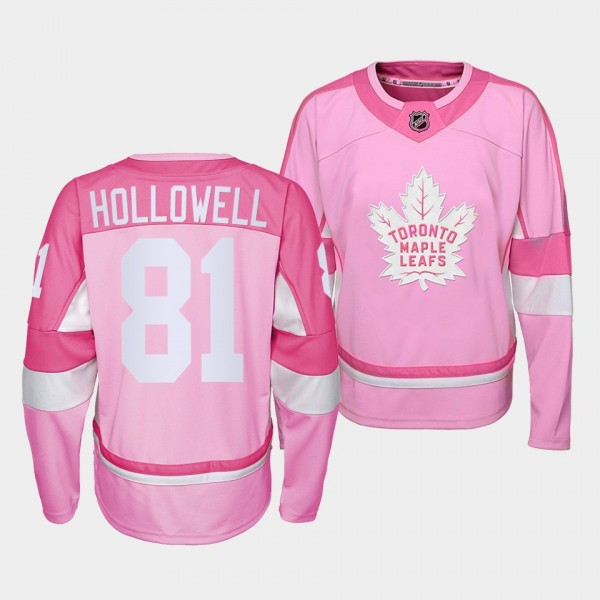 Toronto Maple Leafs Mac Hollowell Pink Hockey Fights Cancer 2022 Jersey #81