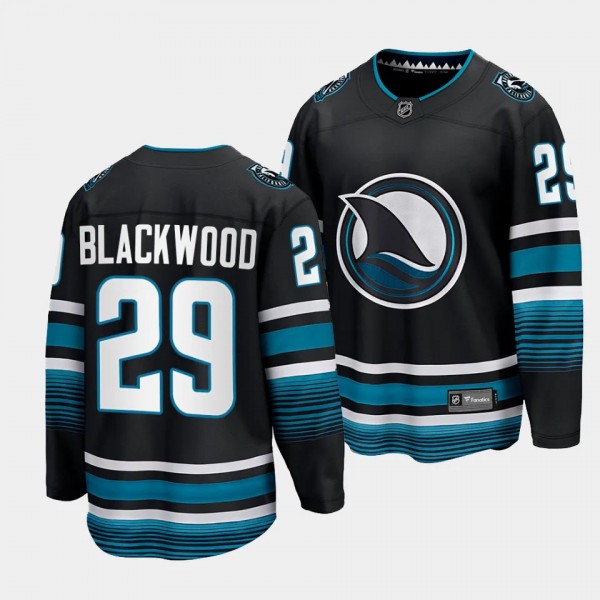 San Jose Sharks Mackenzie Blackwood 2023-24 Cali Fin 3rd Alternate Black Breakaway Player Jersey Men's
