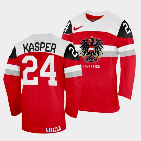 Austria 2022 IIHF World Championship Marco Kasper #24 Red Jersey Away