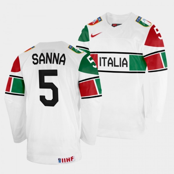 Italy 2022 IIHF World Championship Marco Sanna #5 White Jersey Home