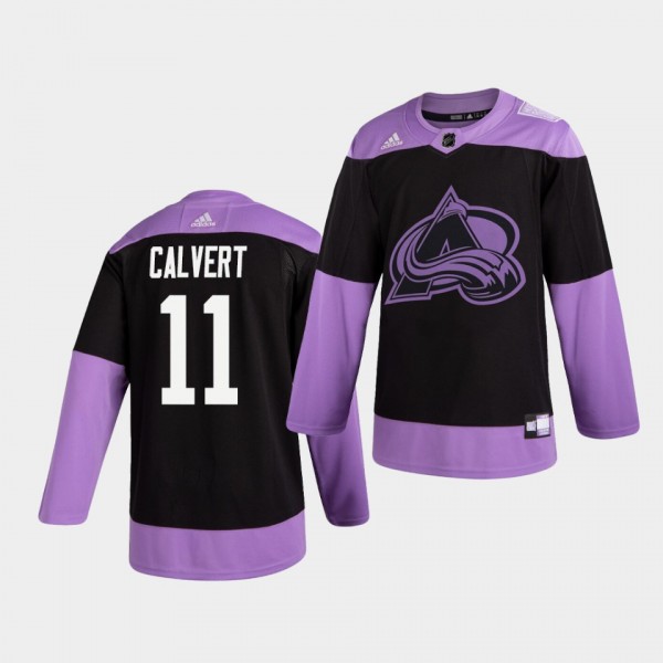 Matt Calvert #11 Avalanche Hockey Fights Cancer Practice Black Jersey