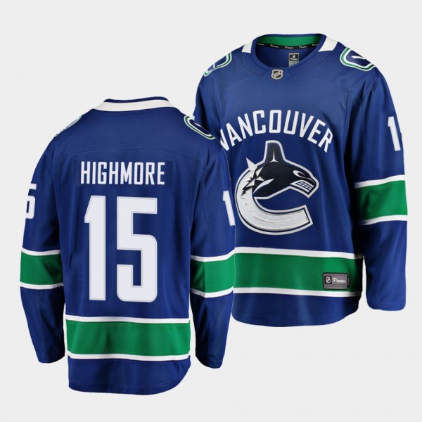 Matthew Highmore Vancouver Canucks 2021 Home Blue ...