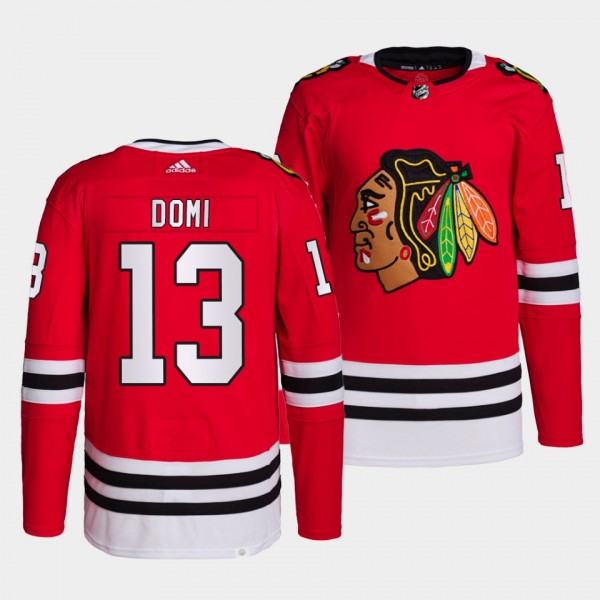 Max Domi Blackhawks 2022 Primegreen Authentic Red Jersey #13 Home