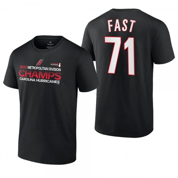 Jesper Fast 2022 Metropolitan Division Champions Carolina Hurricanes Black T-Shirt