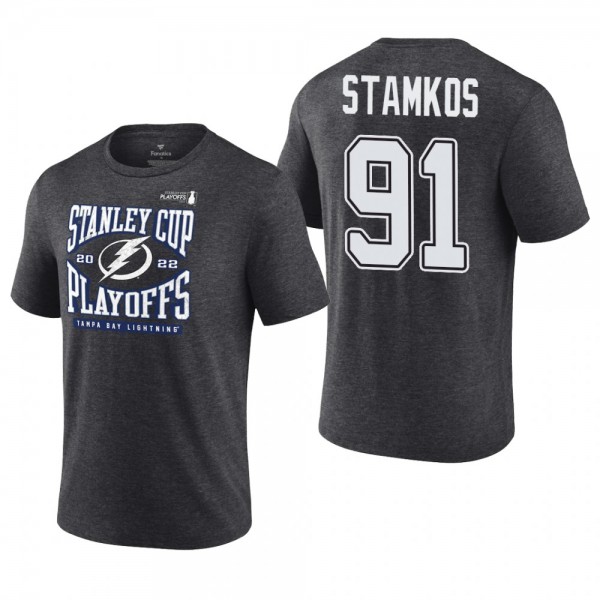 Steven Stamkos 2022 Stanley Cup Playoffs Charcoal Lightning T-Shirt