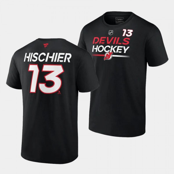 Nico Hischier #13 New Jersey Devils T-Shirt Men Name Number Authentic Pro Prime Black Tee
