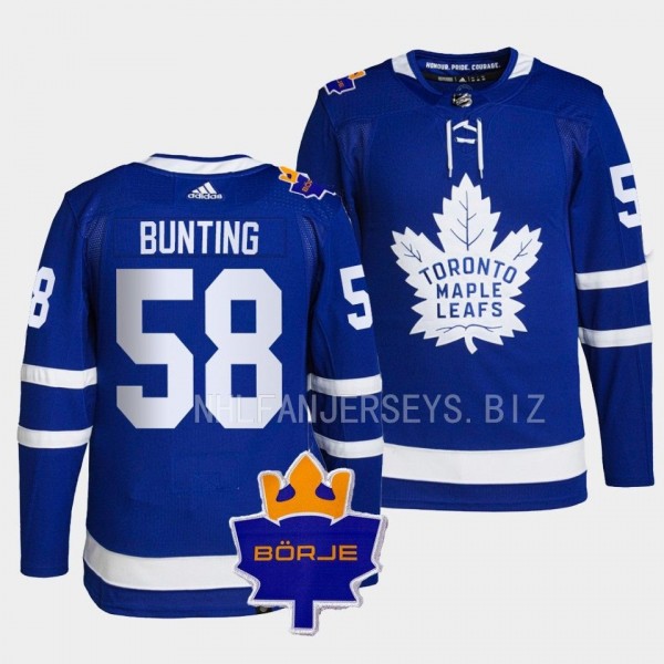 Toronto Maple Leafs 2022 The King Borje Patch Michael Bunting #58 Blue Authentic Jersey Men's