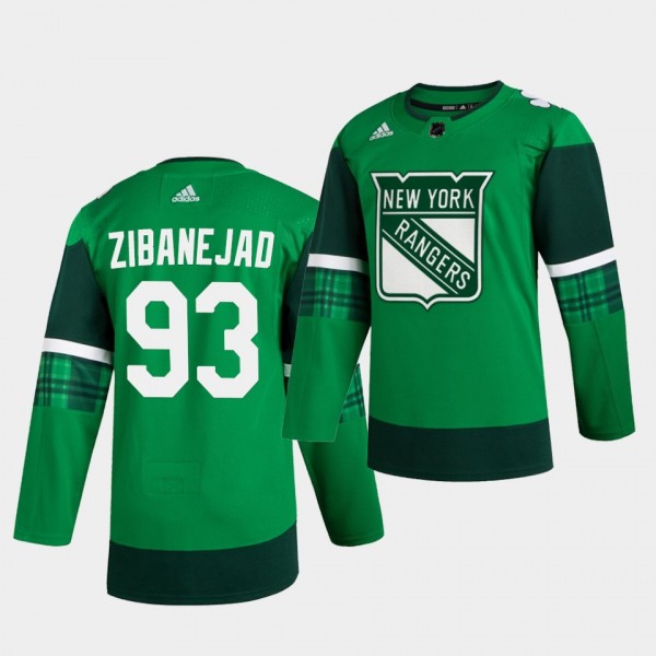 Mika Zibanejad Rangers 2020 St. Patrick's Day Green Authentic Player Jersey
