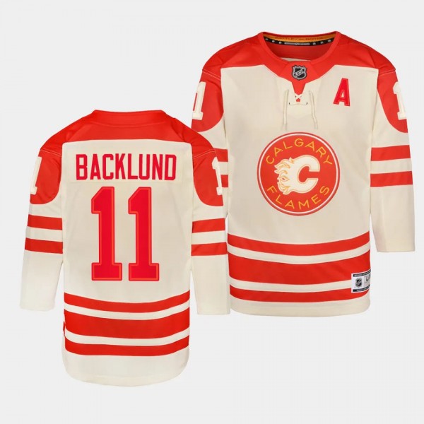 Mikael Backlund Calgary Flames Youth Jersey 2023 NHL Heritage Classic Cream Premier Player Jersey