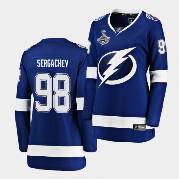 Tampa Bay Lightning Mikhail Sergachev 2020 Stanley Cup Champions Home Blue Women Jersey