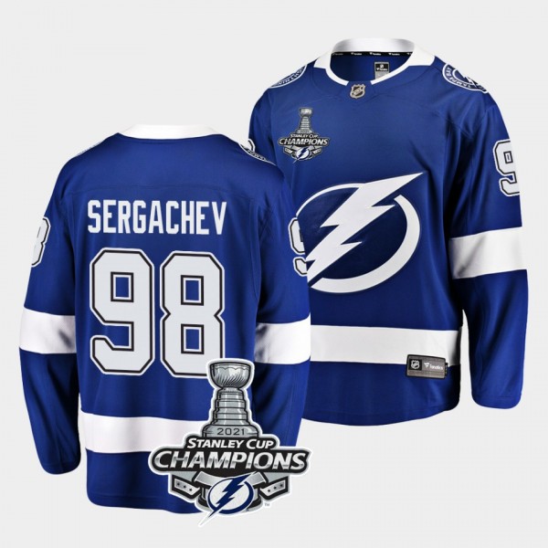 2021 Stanley Cup Champions Tampa Bay Lightning Mikhail Sergachev Blue Home 98 Jersey