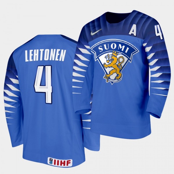 Mikko Lehtonen 2020 IIHF World Championship #4 Away Blue Jersey