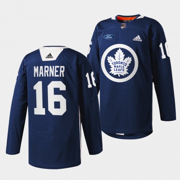 Toronto Maple Leafs Mitch Marner Primary Logo #16 Navy Jersey Warm Up