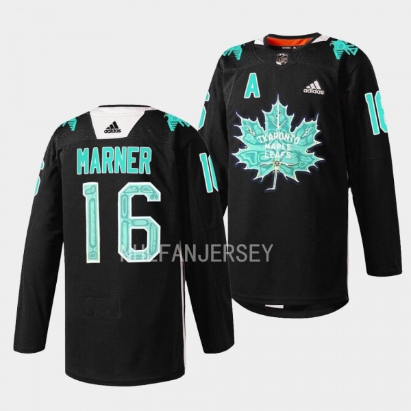 Toronto Maple Leafs 2023 Indigenous Celebration Game Mitch Marner #16 Black Jersey Warmup Sweater