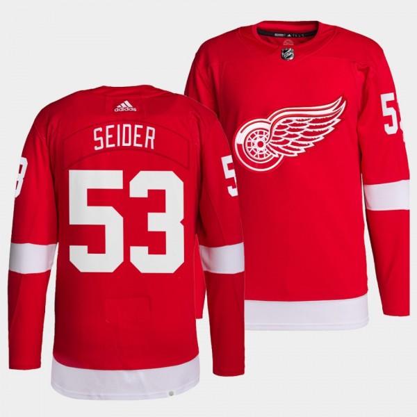 Moritz Seider #53 Red Wings Home Red Jersey 2021-2...