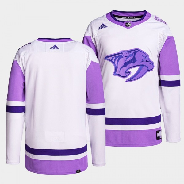 Nashville Predators HockeyFightsCancer Primegreen Authentic Jersey White Purple