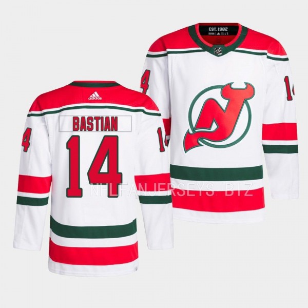 Nathan Bastian New Jersey Devils 2022-23 Heritage White #14 Primegreen Authentic Pro Jersey Men's