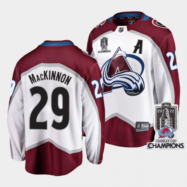 2022 Stanley Cup Champions Colorado Avalanche 29 Nathan MacKinnon White Jersey Away