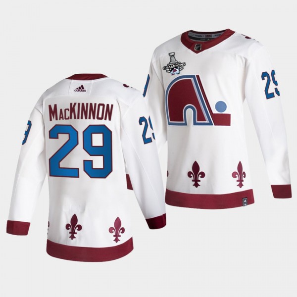 Nathan MacKinnon Colorado Avalanche 2022 Stanley Cup Champs White 29 Jersey Reverse Retro
