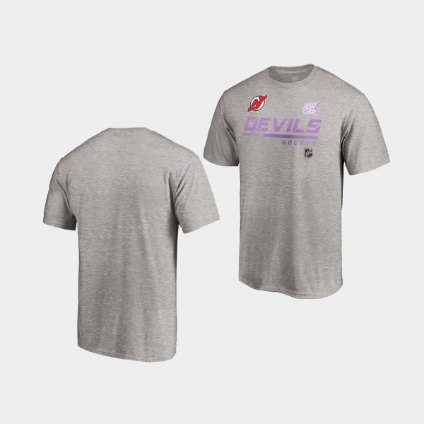 New Jersey Devils 2020 Hockey Fights Cancer 22nd Annual T-Shirt Heather Gray