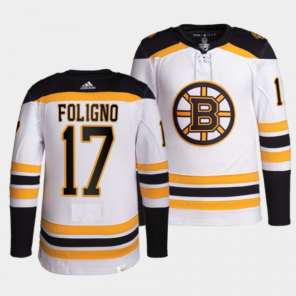 Nick Foligno #17 Bruins Away White Jersey 2021-22 ...