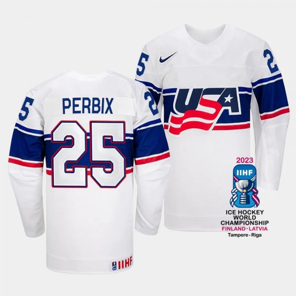 USA 2023 IIHF World Championship Nick Perbix #25 White Jersey Home