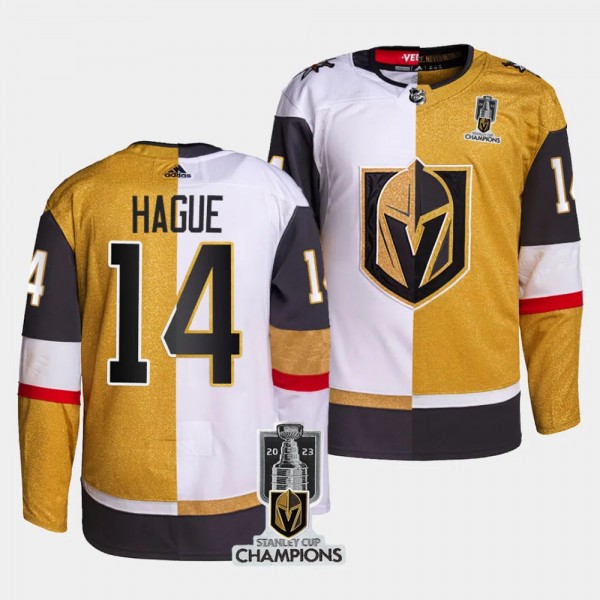 2023 Stanley Cup Champions Nicolas Hague Vegas Golden Knights White Gold #14 Split Jersey
