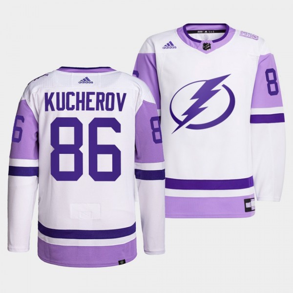 Tampa Bay Lightning Nikita Kucherov 2021 HockeyFightsCancer Jersey #86 White Primegreen