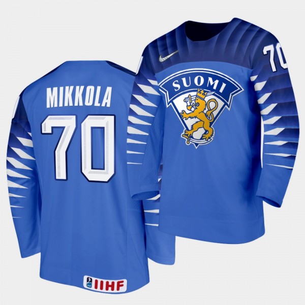 Niko Mikkola 2020 IIHF World Championship #70 Away Blue Jersey