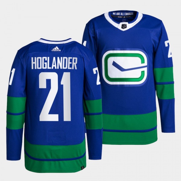 Nils Hoglander Canucks Alternate Blue Jersey #21 Primegreen Authentic Pro