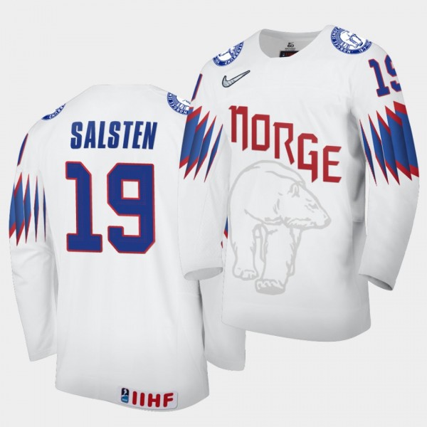 Norway Team Eirik Salsten 2021 IIHF World Championship #19 Home White Jersey