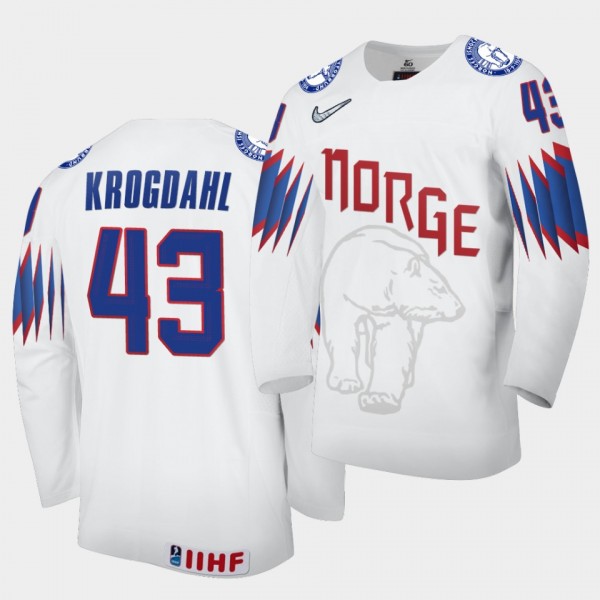 Norway Team Max Krogdahl 2021 IIHF World Championship #43 Home White Jersey