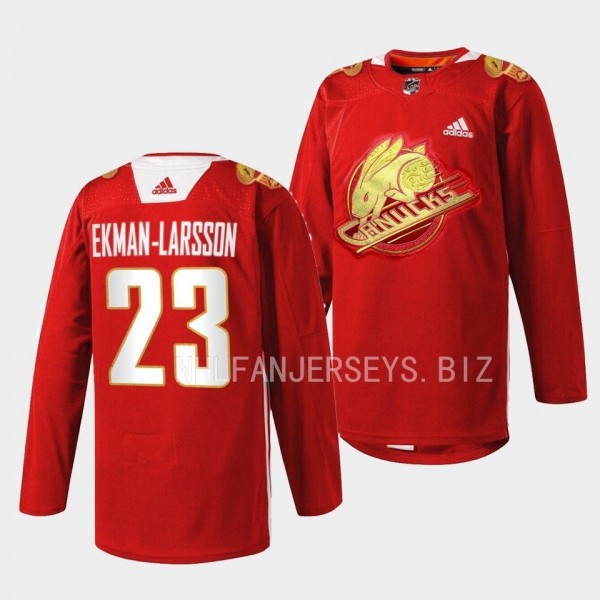 Vancouver Canucks 2023 Lunar New Year Oliver Ekman-Larsson #23 Red Jersey Rabbit Warm-up