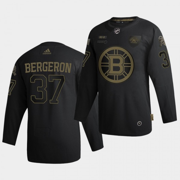 Patrice Bergeron #37 Bruins 2020 Veterans Day Auth...