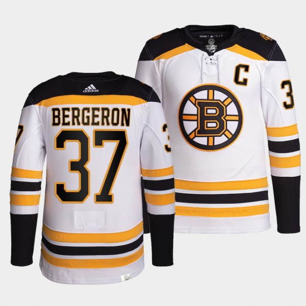 Patrice Bergeron #37 Bruins Away White Jersey 2021...