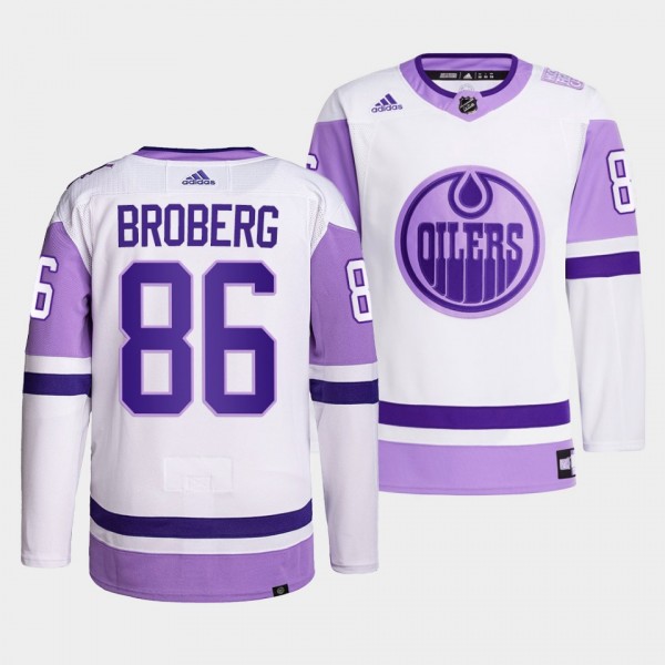 Edmonton Oilers Philip Broberg 2021 HockeyFightsCancer Jersey #86 White Primegreen