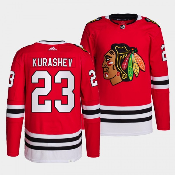 Philipp Kurashev #23 Blackhawks Home Red Jersey 2021-22 Primegreen Authentic