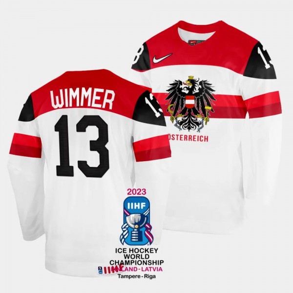 Australia 2023 IIHF World Championship Philipp Wimmer #13 White Jersey Home