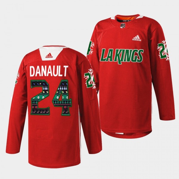 Los Angeles Kings Phillip Danault Holiday Sweater #24 Red Jersey Warm Up