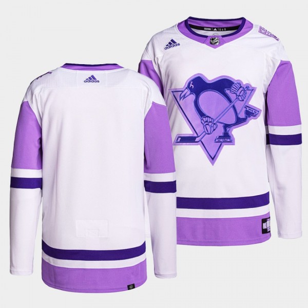 Pittsburgh Penguins Hockey Fights Cancer Primegreen Authentic Jersey White Purple